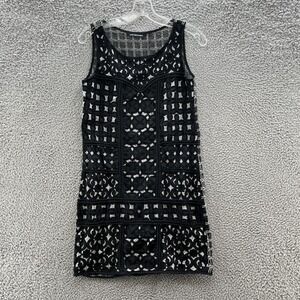 KAS New York Dress XS Black White Lace Sheer Sleeveless Mini Party Shift